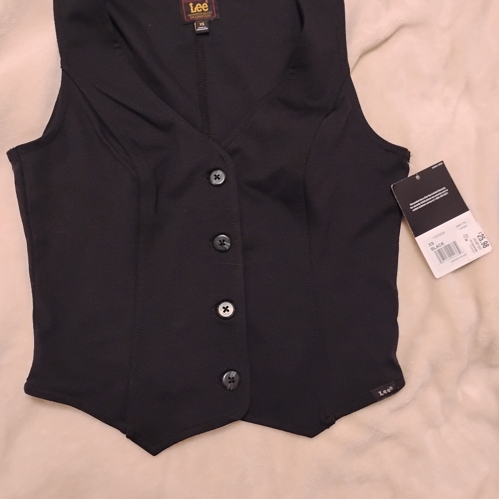 Lee Black Tailored Button Front Vest Size XS NWT - Picture 3 of 6